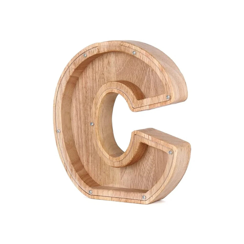 Piggy Bank Personalized Letter Sustainable Wood & Acrylic