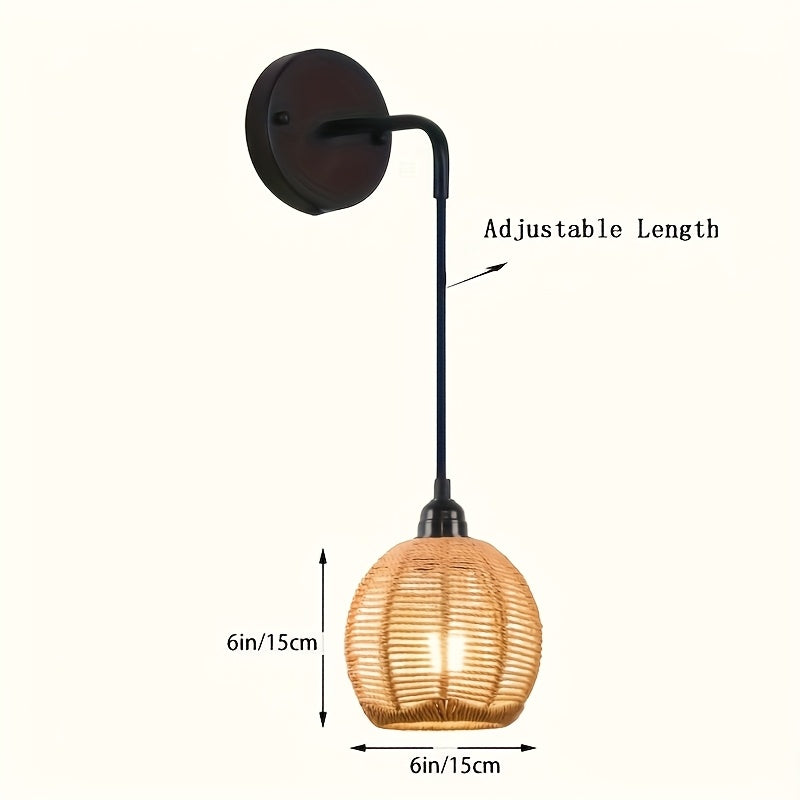Handwoven Rattan Wall Light – Bohemian Sconce for Bedroom & Living Room