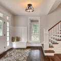 3-Light Semi-Flush Mount Ceiling Fixture with Industrial Wood Ring