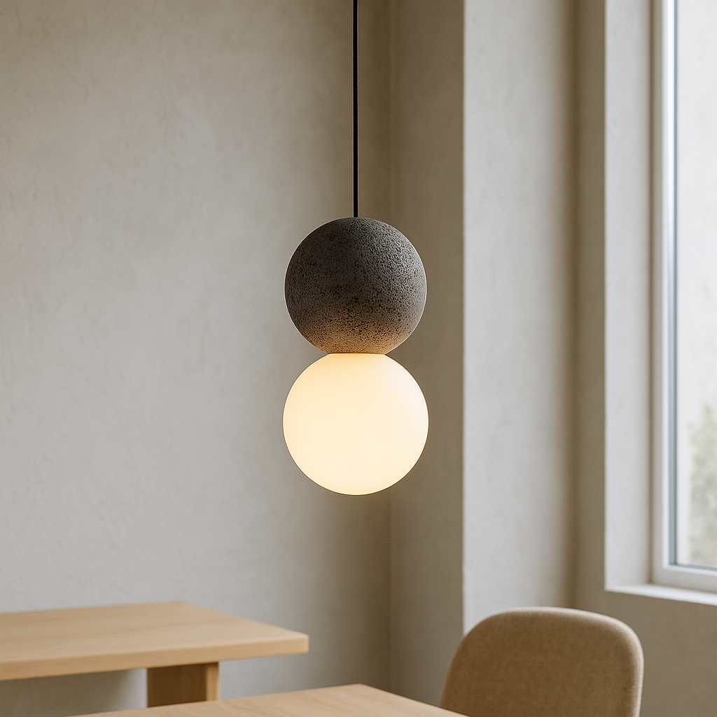 Obsidian Stone Pendant Light with Minimalist Design
