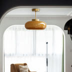 Rounded Shade Glass Ceiling Lamp with Metal Support Stem