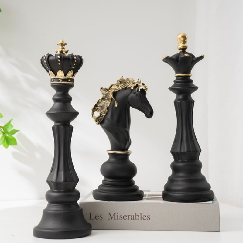 Elegant Chess Piece Statues - King, Queen & Knight Home Accent