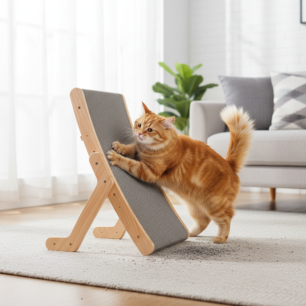 Curved Wooden Cat Lounge Bed and Scratching Board