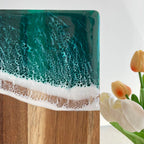 SerenityWave Acacia Wood Serving Board with Ocean-Inspired Design
