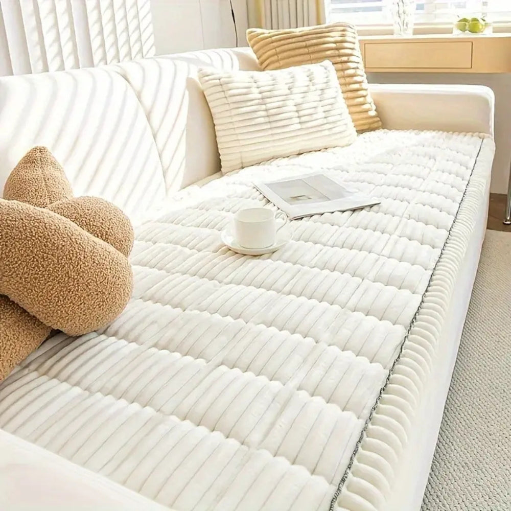 Non-Slip Plush Pleated-Edge Sofa Slipcover