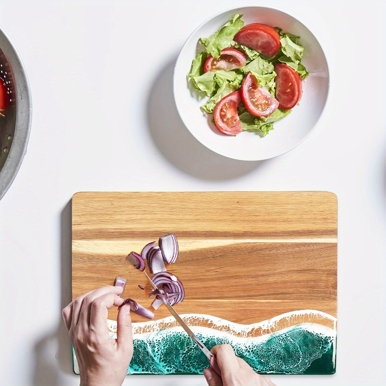 Acacia Wood Serving and Cheese Board - Ocean-Inspired Wave Design