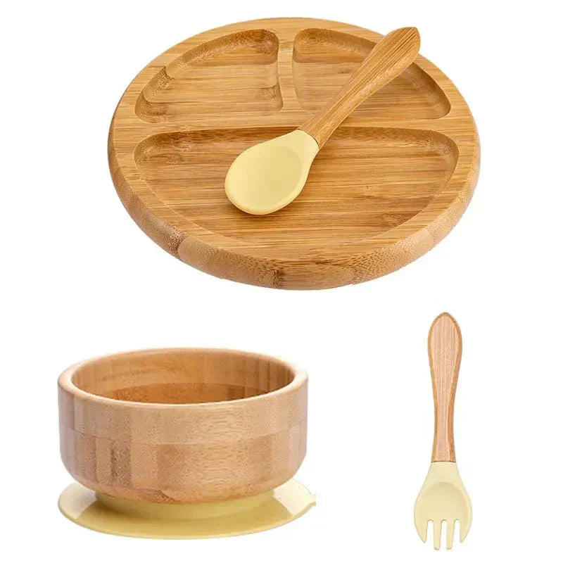 Children's Tableware Set Bamboo Suction Base 4-Piece