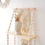 Hanging Storage Rack with Two Tiers – Bohemian Macrame Wall Shelf