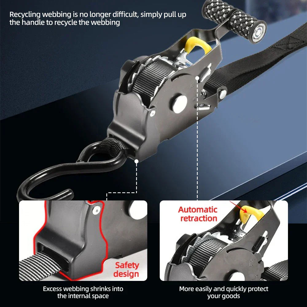 Ratchet Strap Auto-Retractable S-Hook 500 lb