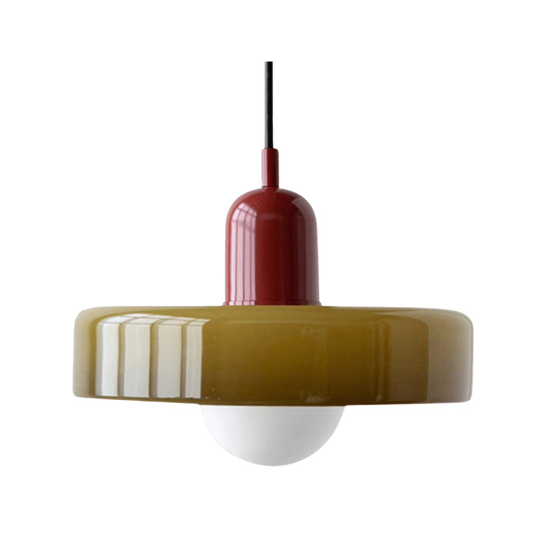 Bauhaus Style Pendant Light with Colored Glass