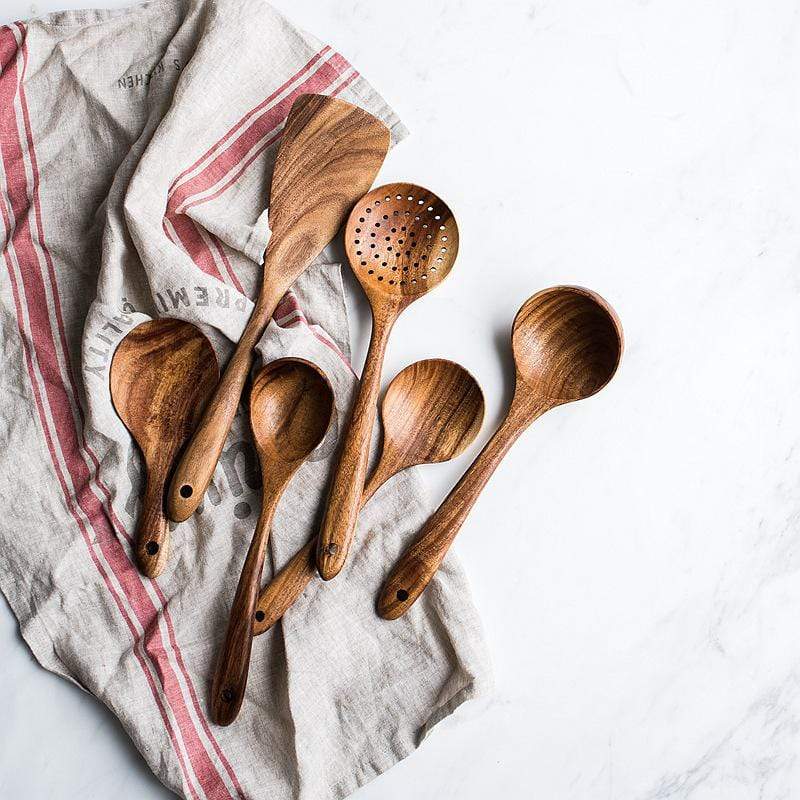 Kitchen Utensil Set Natural Wood Heat-Resistant & Non-Scratch