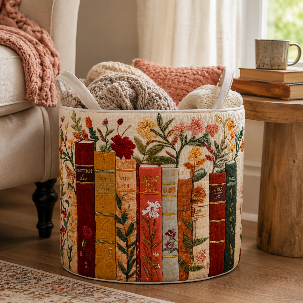 Quilted Foldable Laundry Basket (Reinforced Linen Handles)