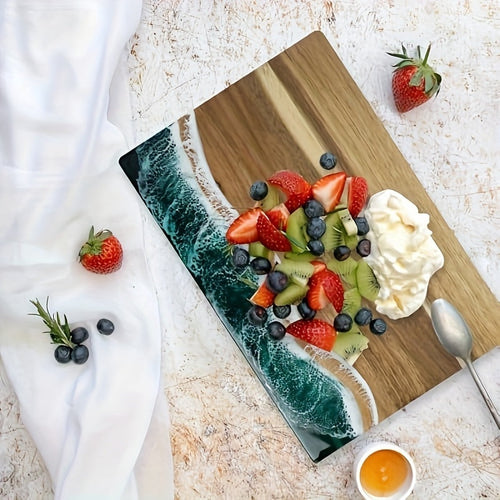 Acacia Wood Serving and Cheese Board - Ocean-Inspired Wave Design