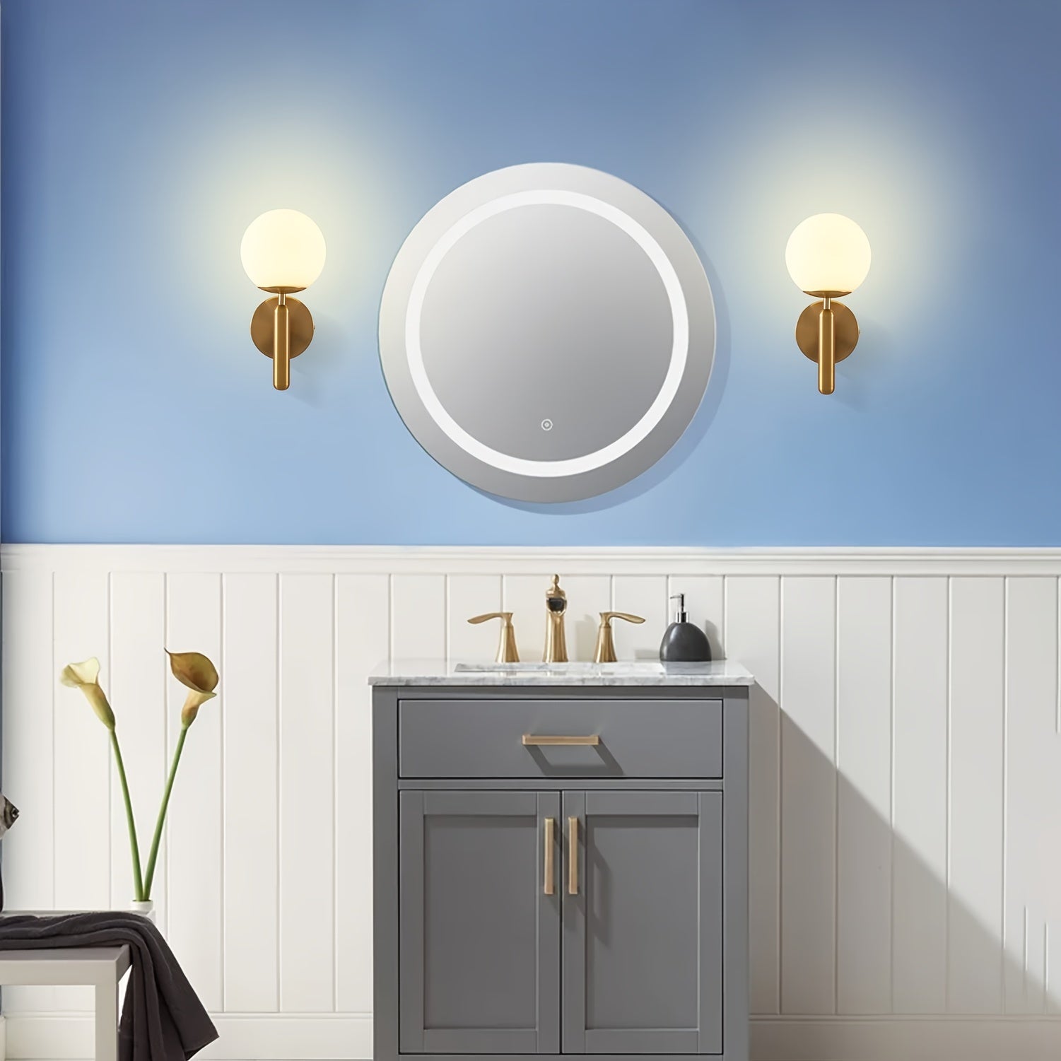 Contemporary Wall Light Fixture with Glass Globe and Polished Metal