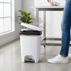 White 13-Gallon Kitchen Trash Bin with Step Pedal and Odor Control