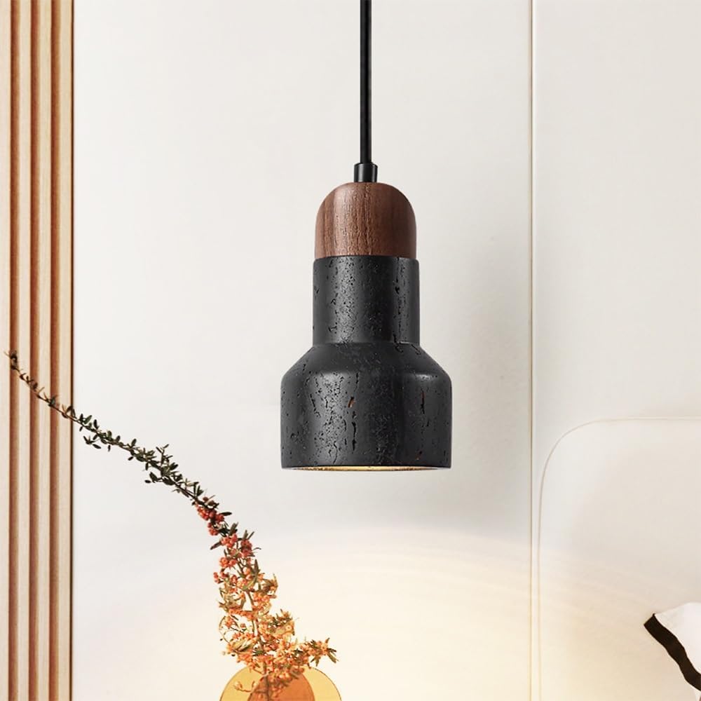 Sleek Walnut & Black Pendant Light for Kitchen Spaces