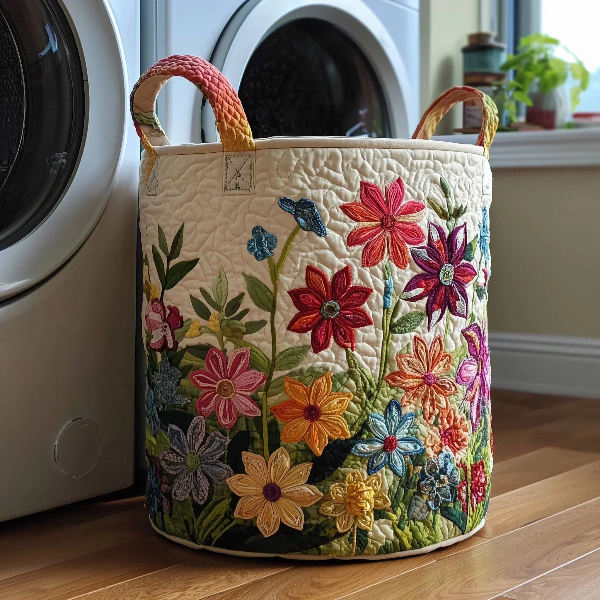 Quilted Cotton-Polyester Foldable Storage Basket