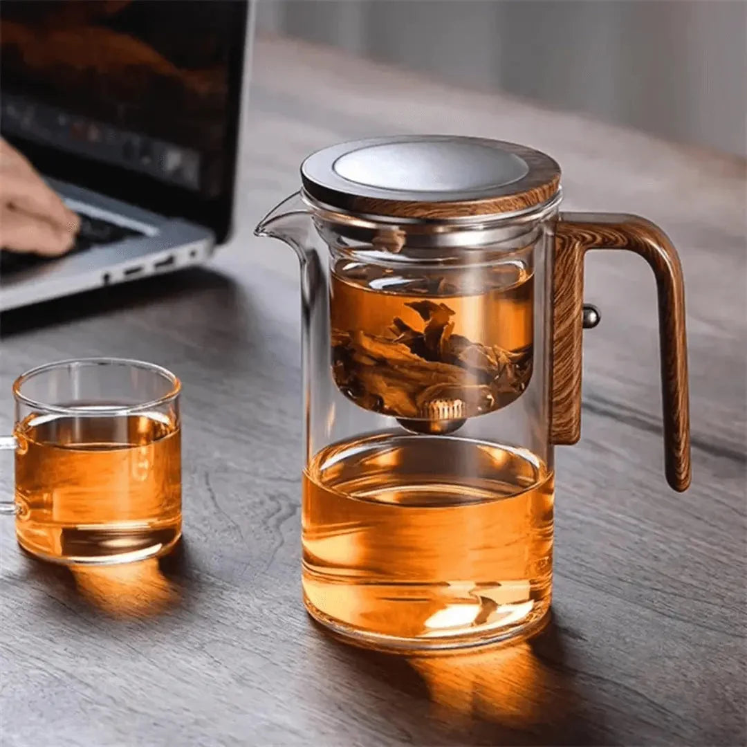 Teapot Heat-Resistant Glass Push-Button Brew Built-In Strainer 720ml