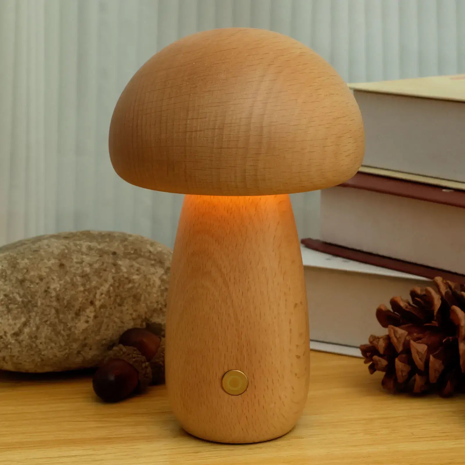 Rechargeable Night Light with Portobello Mushroom Design and Wooden Base