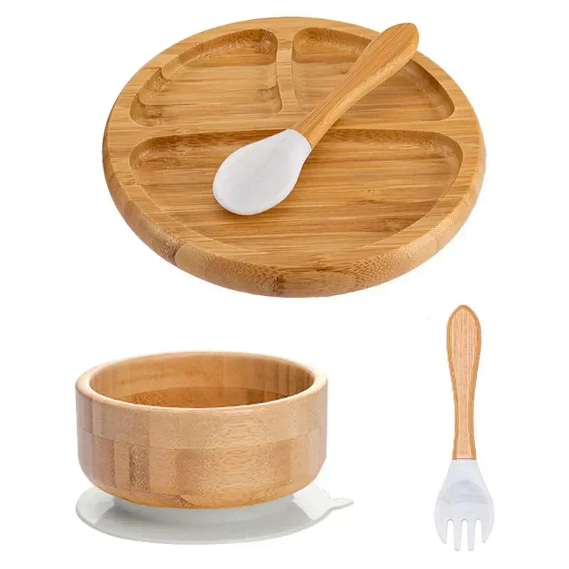Children's Tableware Set Bamboo Suction Base 4-Piece