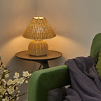 Boho Accent Lamp with USB Power - Woven Bamboo Desk Light