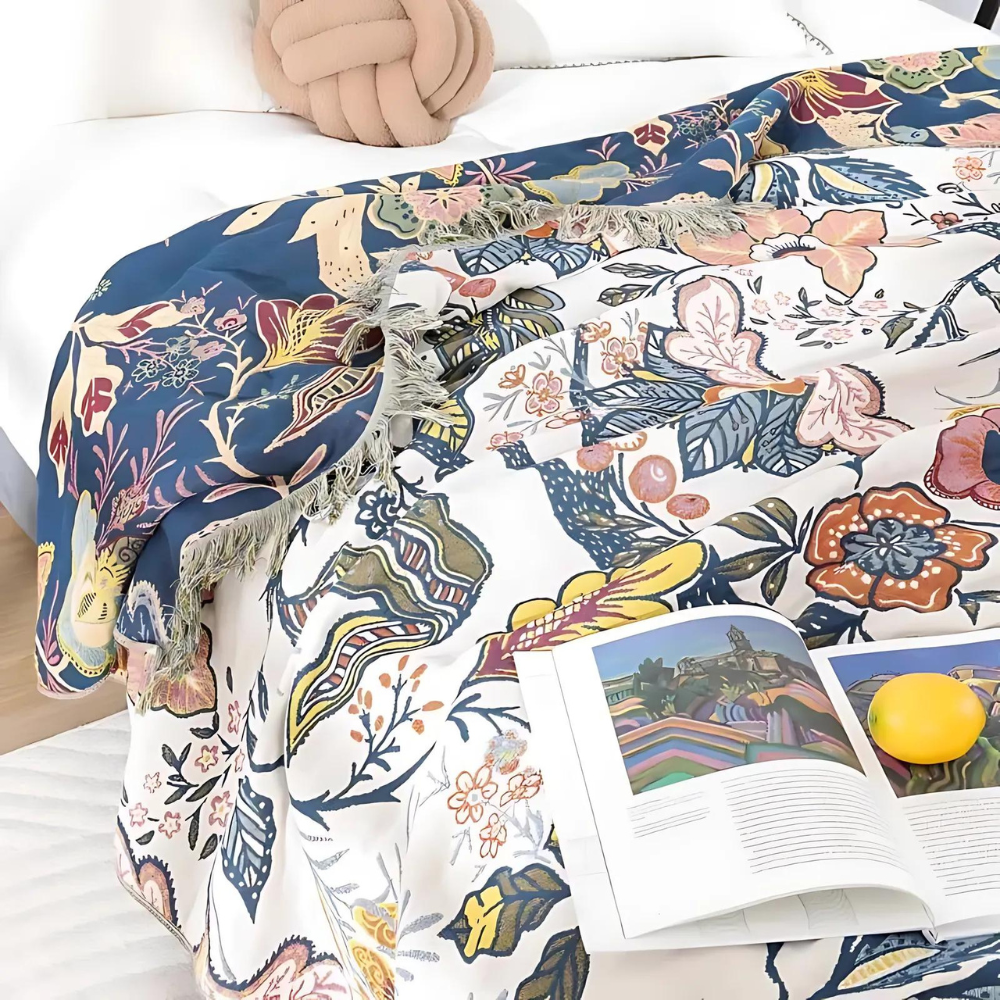 Lightweight Reversible Jacquard Floral Throw Blanket