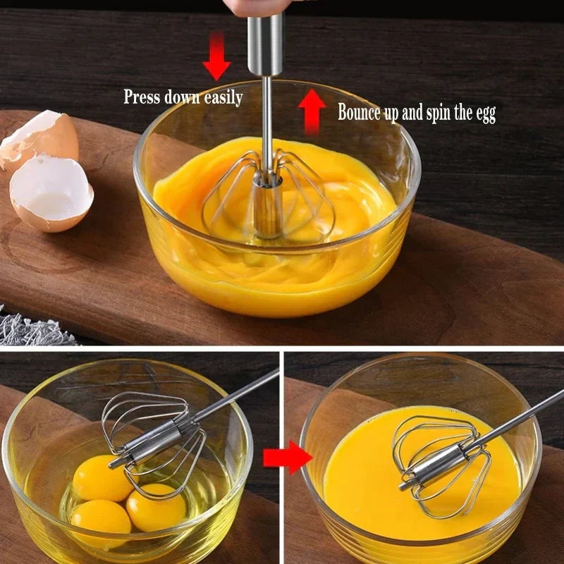 Handheld Egg Whisk Semi-Automatic Stainless Steel Dishwasher Safe