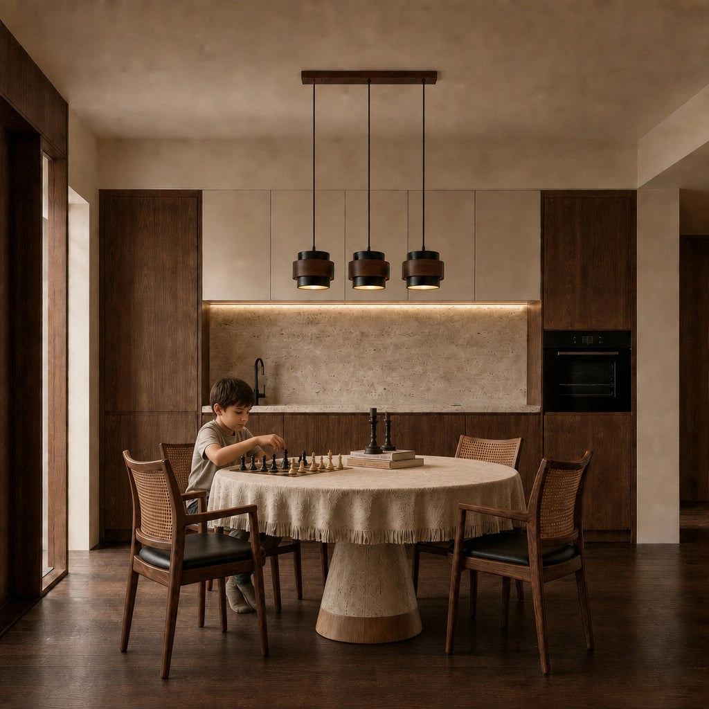Travertine-Look Cylindrical Pendant Light (E27 Socket)
