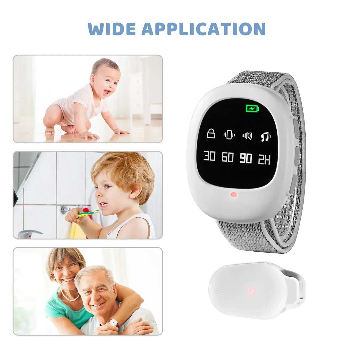 Bedwetting Alarm Wireless Rechargeable Adjustable Sound & Vibration