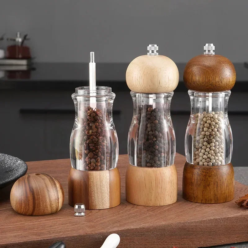 Salt & Pepper Mill Set Ceramic Grinder Natural Wood