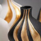 Contemporary Ceramic Vase – Black and White with Gold Details for Table Decor
