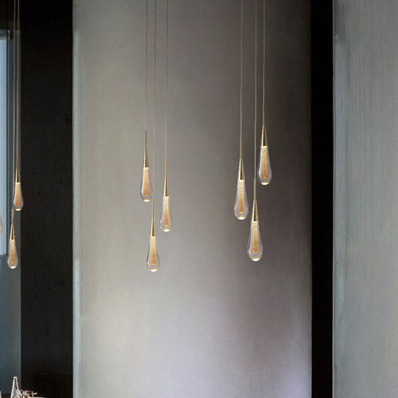 Minimalist Hanging Light Fixture with Modern Gold Teardrop Pendant