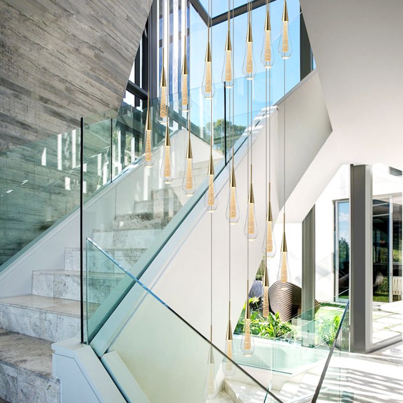 Minimalist Hanging Light Fixture with Modern Gold Teardrop Pendant