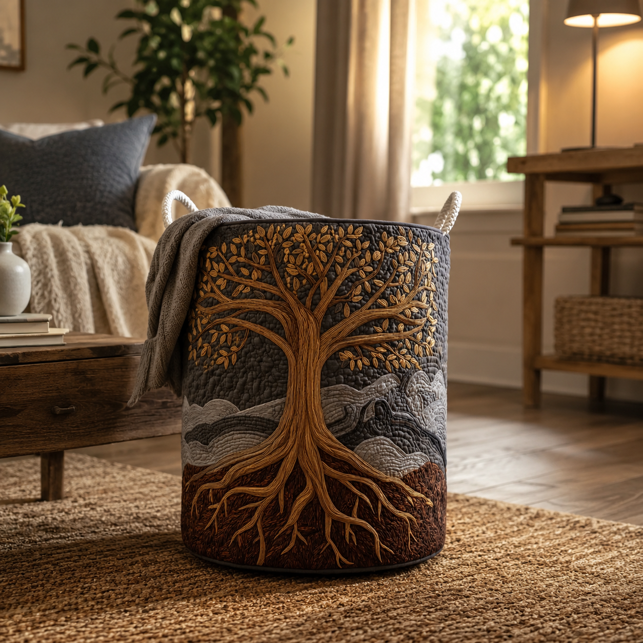 Quilted Cotton-Polyester Self-Standing & Foldable Laundry Basket