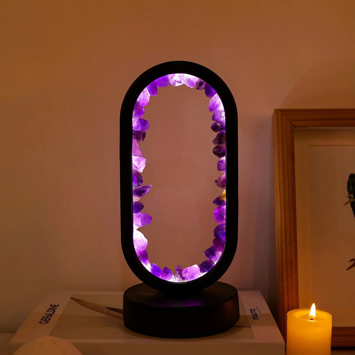 Crystal Lamp Handcrafted Natural Amethyst Ambient Light