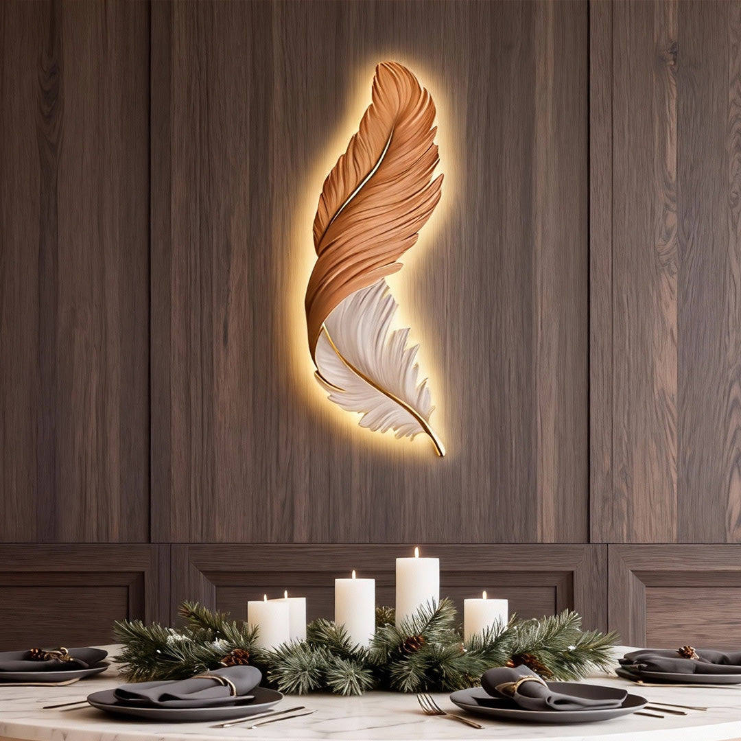 Feather-Pattern Metal Remote-Dimmable LED Wall Lamp
