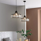 Elegant Hanging Light Fixture with Black Crystal Pendant