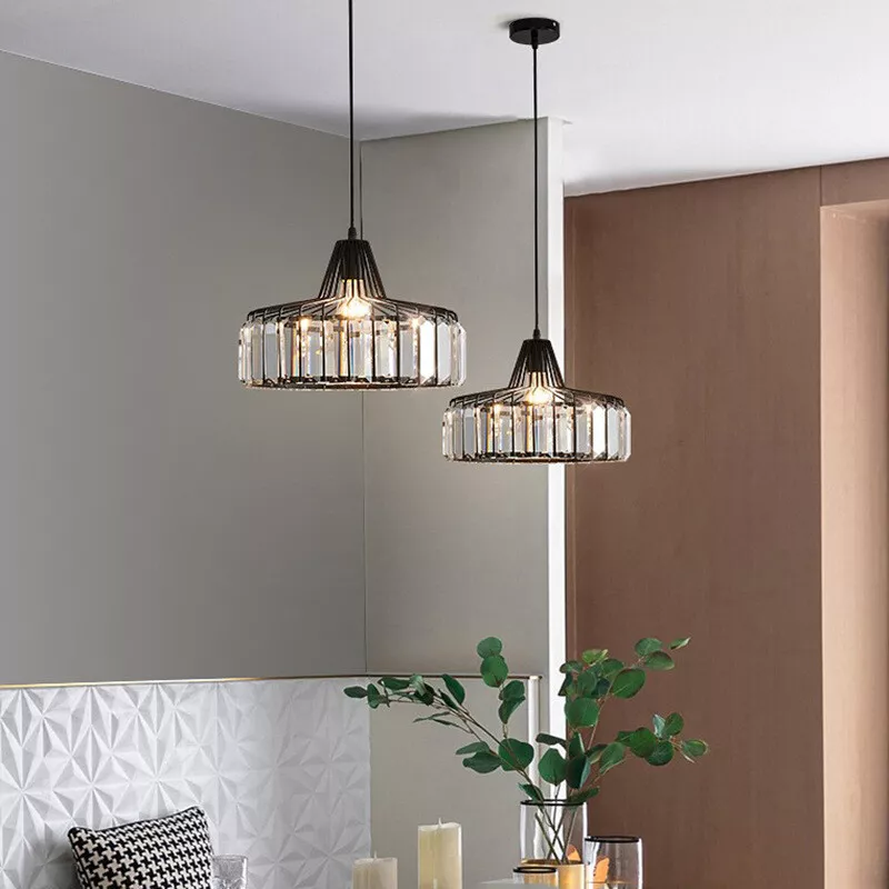 Elegant Hanging Light Fixture with Black Crystal Pendant