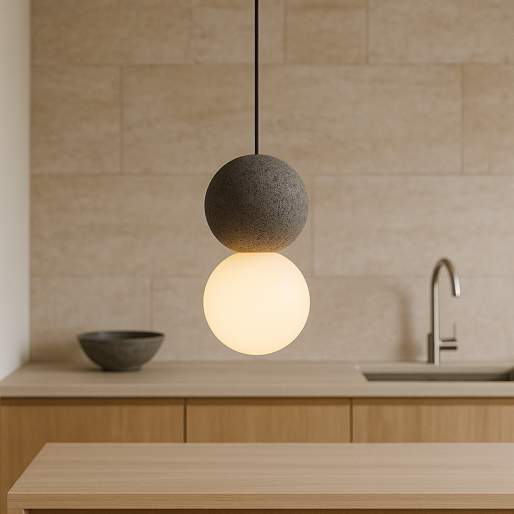 Obsidian Stone Pendant Light with Minimalist Design