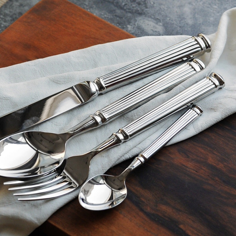 Silver Cutlery Set of 4 with Textured Grip