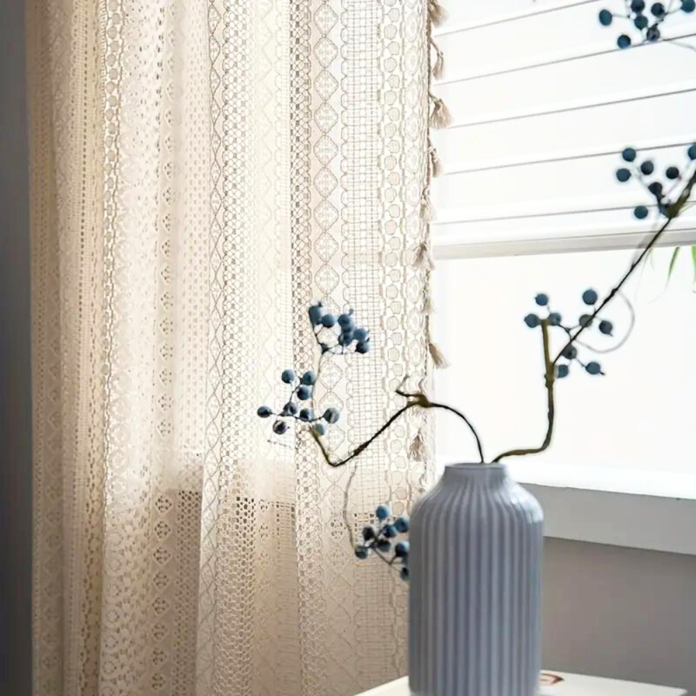 Crochet Curtain with Tassels in Boho Style