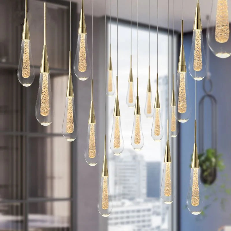 Minimalist Hanging Light Fixture with Modern Gold Teardrop Pendant