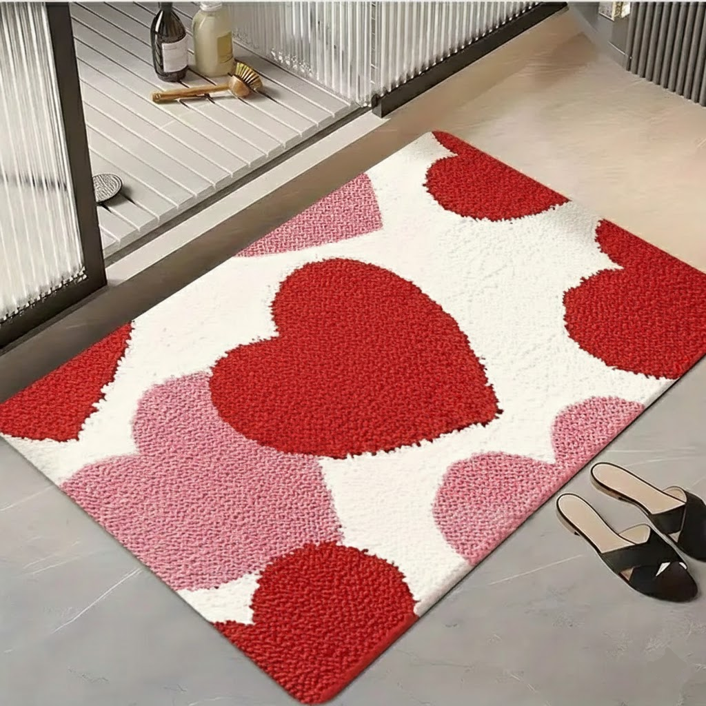 Non-Slip Polyester Entry Mat with Heart Design for Doorway