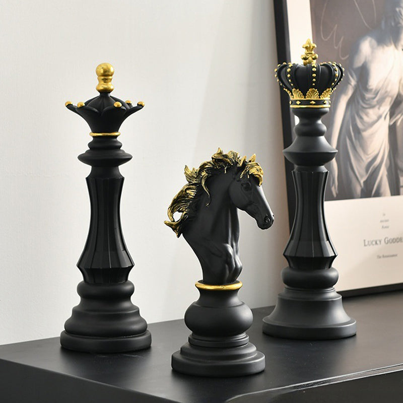 Elegant Chess Piece Statues - King, Queen & Knight Home Accent