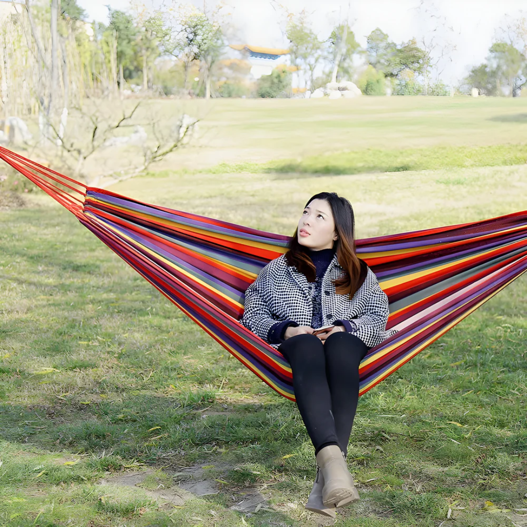 Striped Pattern Outdoor Hammock with Rope Loops