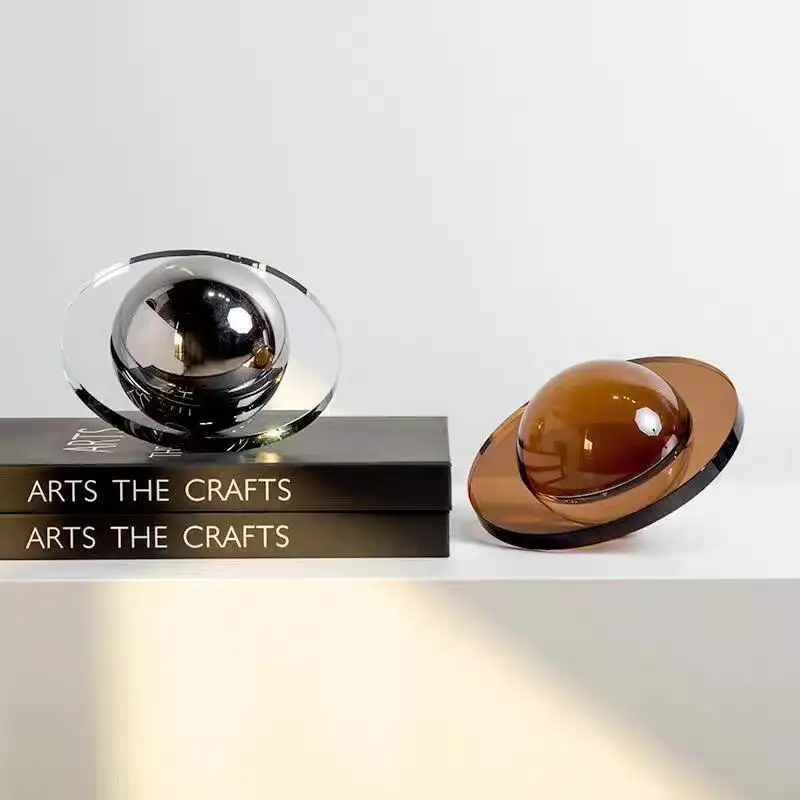 Celestial Sphere Decorative Glass Art Piece – Modern Orb with Ring