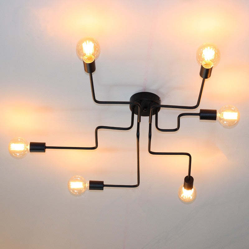 Modern Multi-Arm Sputnik Lamp - Industrial Style Black Ceiling Fixture