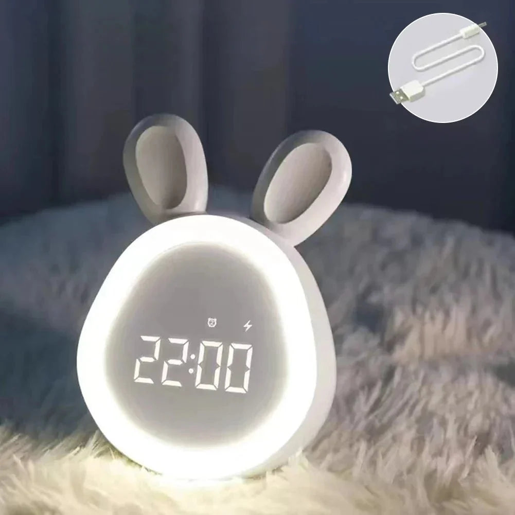 Children's Alarm Clock Rabbit Night Light USB Rechargeable Stepless Dimming