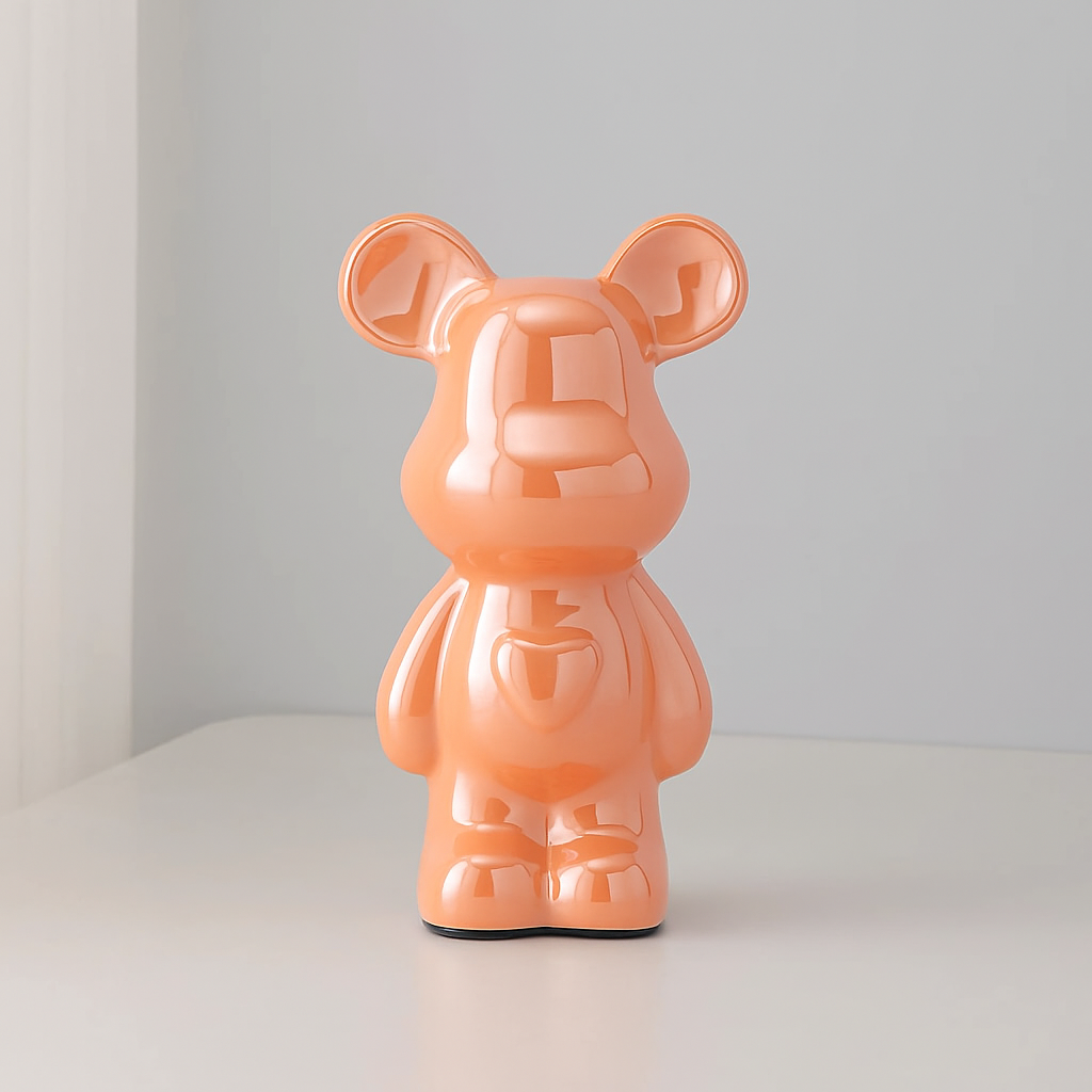 Chrome Finish Ceramic Bear Statue with Galvanized Detailing