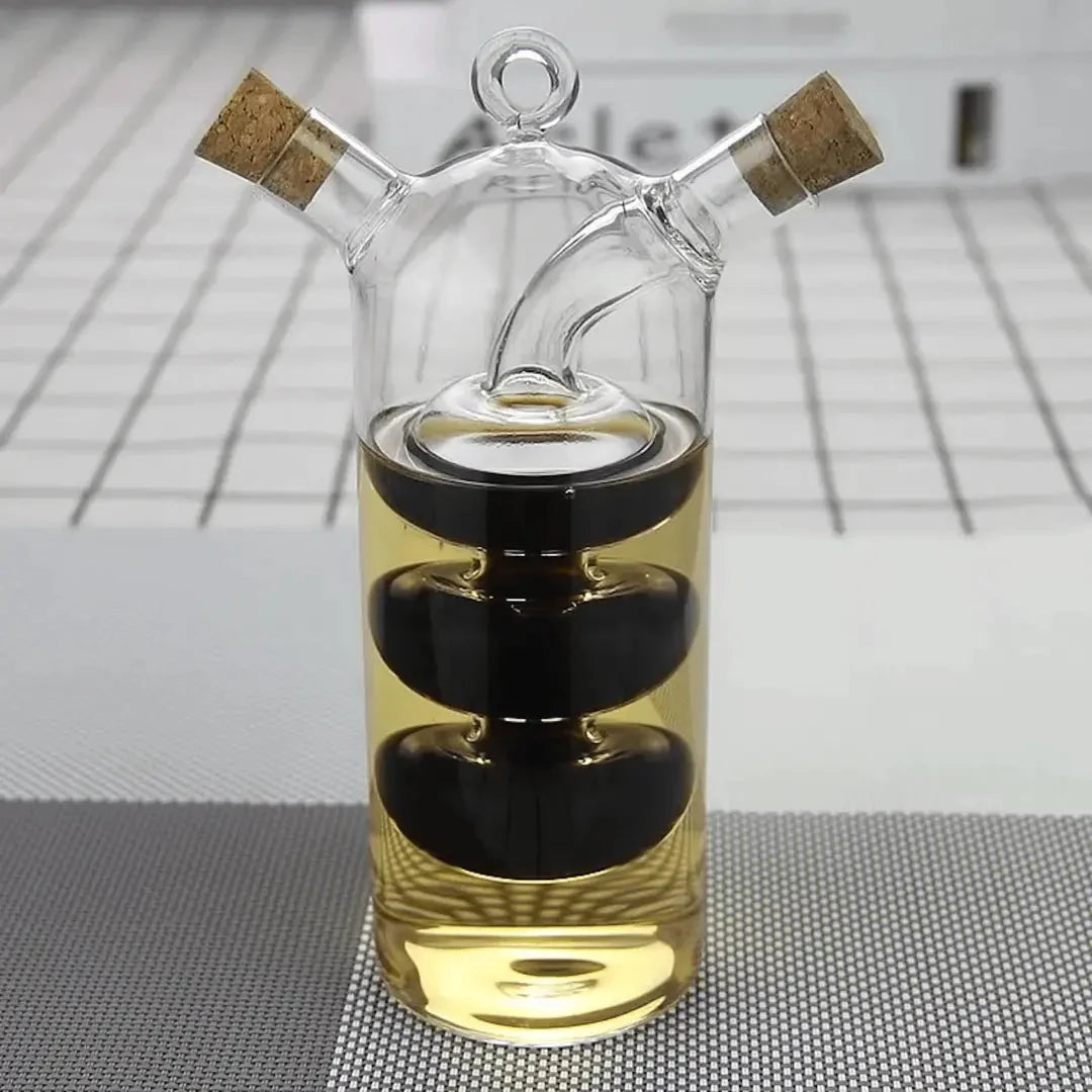 Oil & Vinegar Dispenser Dual-Chamber Glass Leak-Proof Spouts